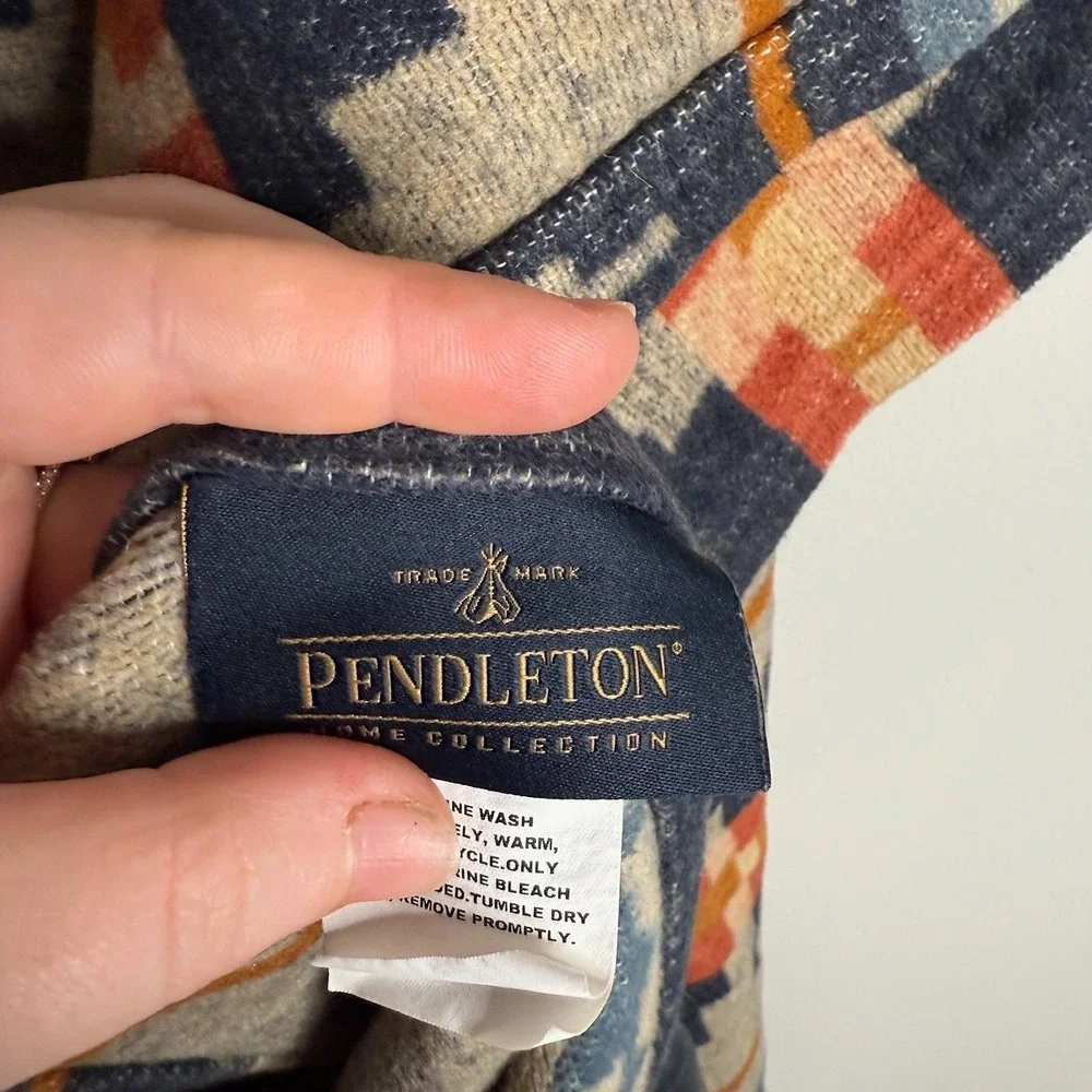 Pendleton Home Tan Blue Trail Ridge‎ Organic Cotton Throw Aztec Comfy Blanket